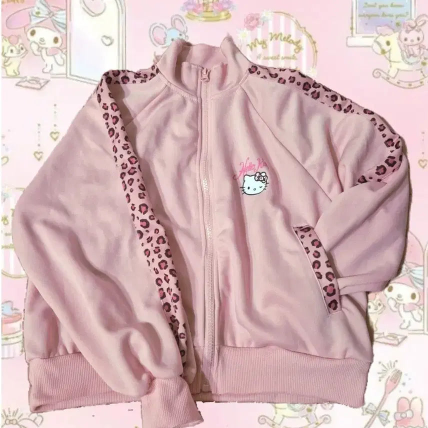[BUNJANG] Avail Hello Kitty Pink Leopard Track Top Zip-Up / 미사용) Avail 헬로키티 핑크 호피 키티 트랙탑 집업 섭컬 서브컬쳐 갸루