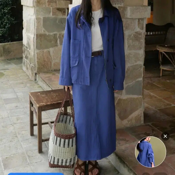 [BUNJANG] Tienne Essential Cobalt Blue Work Jacket / 티엔느 코발트 에센셜 블루 자켓