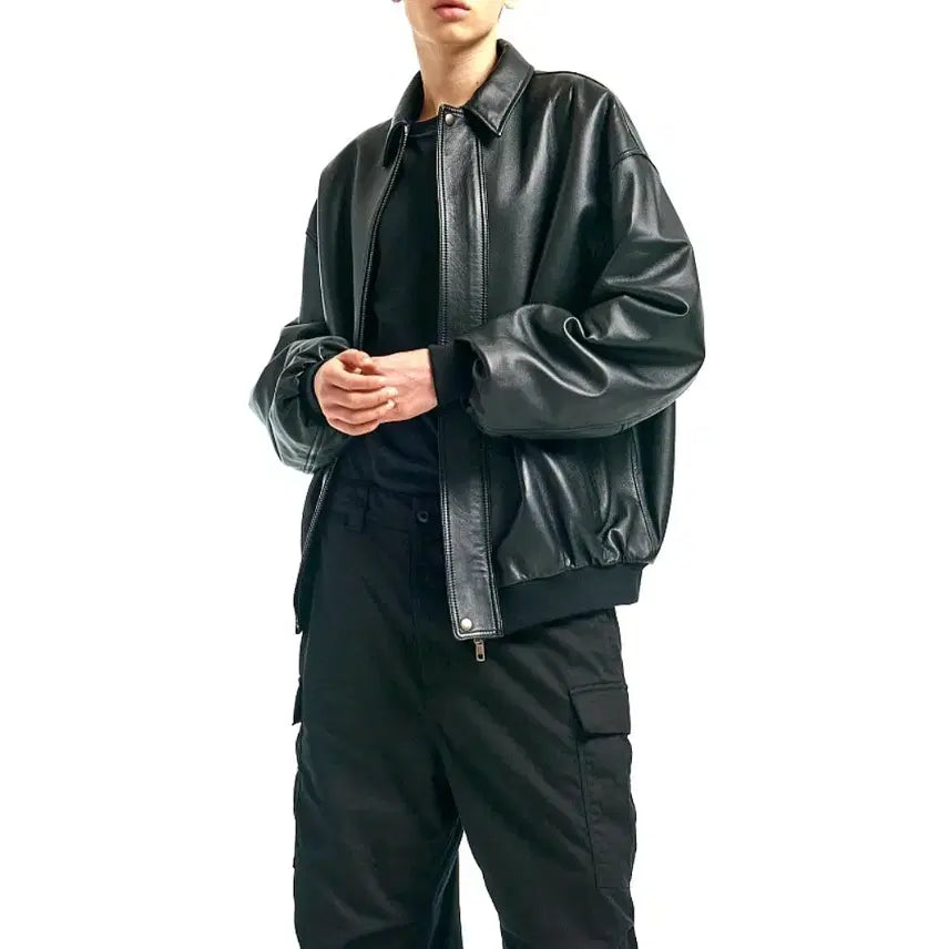 [BUNJANG] MNGU Lambskin Leather Blouson Jacket / MNGU 램스킨 레더 블루종자켓