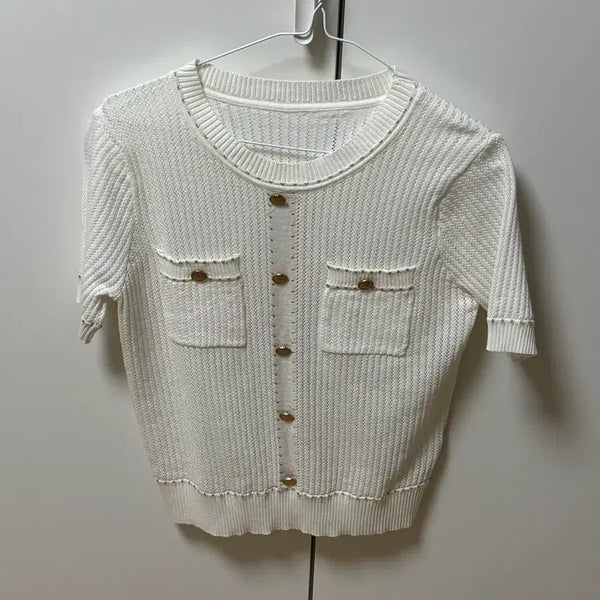 [BUNJANG] White Short-Sleeve Knit Top / 화이트 반팔 니트