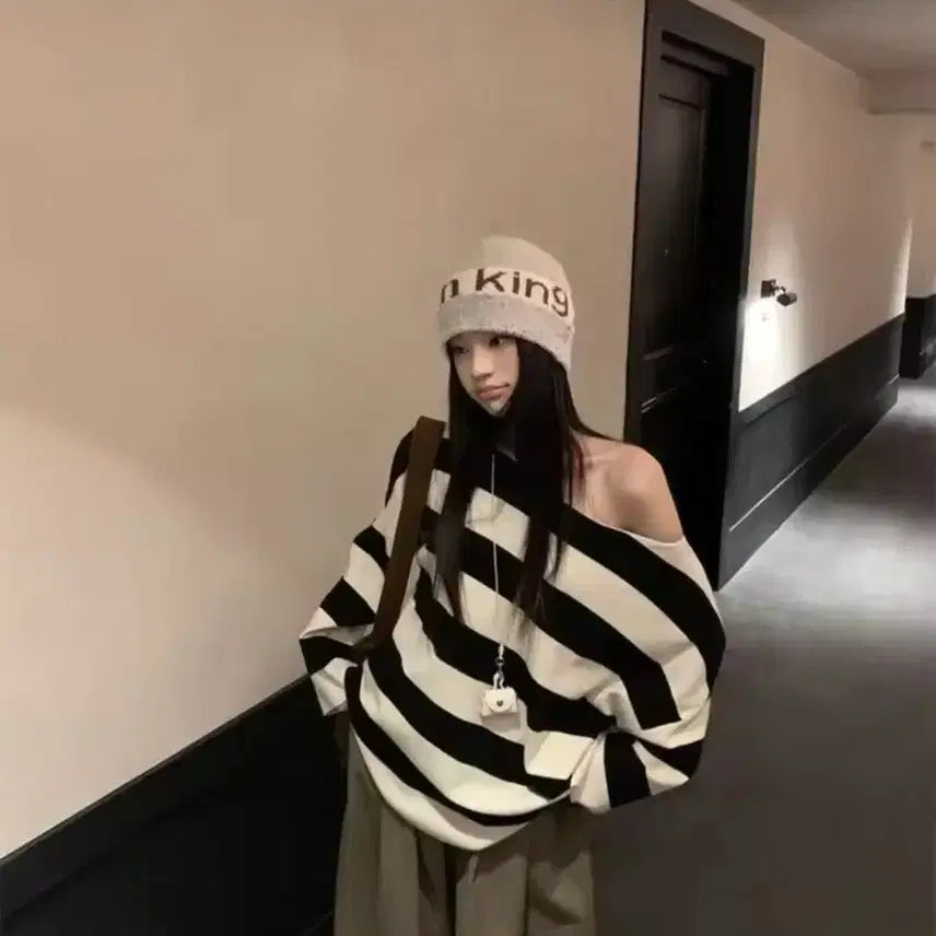 [BUNJANG] Oversized Striped Knit / 오버핏 단가라 니트 / 데일리 캐주얼 러블리 빈티지 유니크 y2k