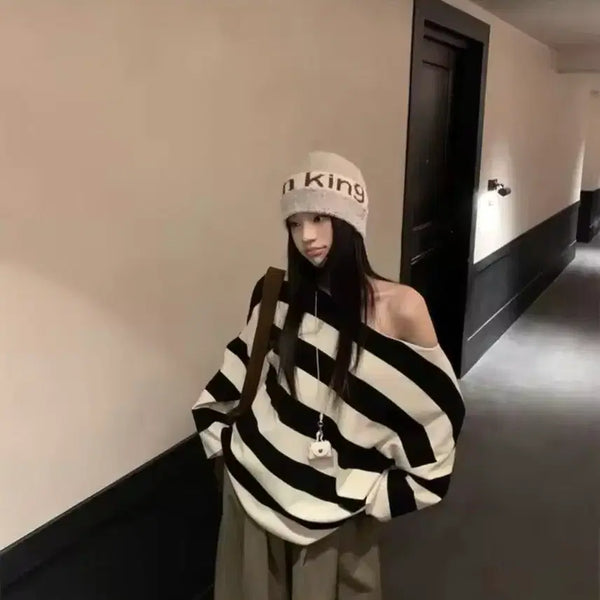 [BUNJANG] Oversized Striped Knit / 오버핏 단가라 니트 / 데일리 캐주얼 러블리 빈티지 유니크 y2k