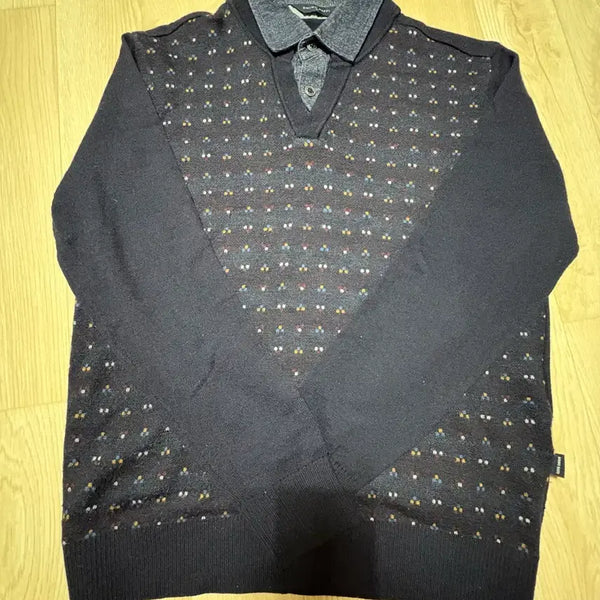 [BUNJANG] Brunobaffi Wool Knit Navy Pattern Size 95 / 브루노바피 카라 모직 니트 95 네이비 패턴