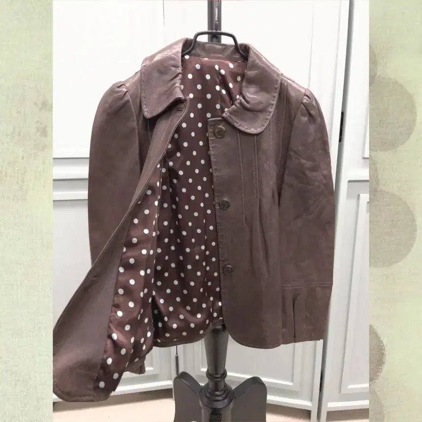 [BUNJANG] Vintage Mint Lining Lambskin Leather Jacket / 빈티지 민트 도트 안감 양가죽 자켓