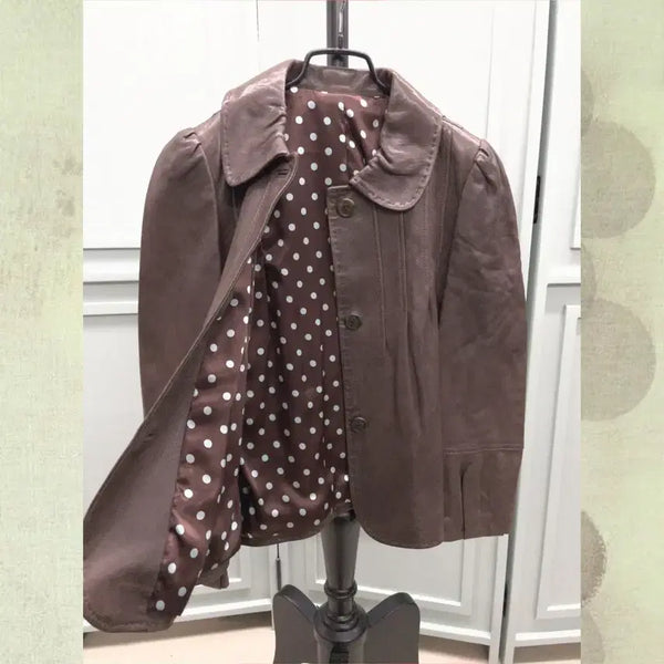 [BUNJANG] Vintage Mint Lining Lambskin Leather Jacket / 빈티지 민트 도트 안감 양가죽 자켓