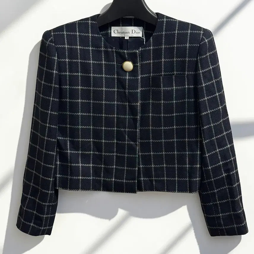 [BUNJANG] Christian Dior Check Cropped Jacket Navy / 크리스찬 디올 체크 크롭 자켓