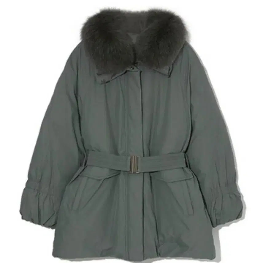 [BUNJANG] Plastic Island Fox Fur Belted Down Padding Jacket M Khaki / 새상품 플라스틱아일랜드 폭스퍼 벨티드 다운 패딩 M 카키