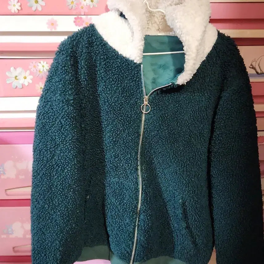 [BUNJANG] Fleece Hooded Zip-Up Deep Green / 후리스 후드집업 딥그린 77도잘맞음세탁완료