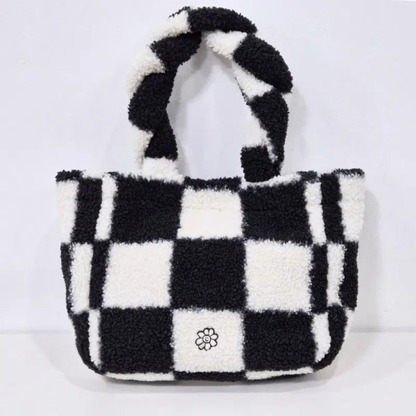 [BUNJANG] Wackywilly Fleece Check Tote Bag / 와키윌리 플리스 체크 토트백