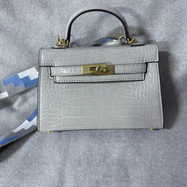 [BUNJANG] Gray Crocodile Pattern Mini Tote Bag / 그레이 악어 패턴 미니 토트백