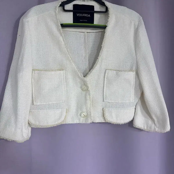[BUNJANG] Veranda White Tweed Cropped Jacket / ㅅ베란다 화이트 트위드 크롭 자켓