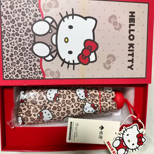 [BUNJANG] Hello Kitty Leopard Pattern Folding Umbrella & Sunshade / 헬로키티 접이식 우산겸 양산 레오파드 패턴
