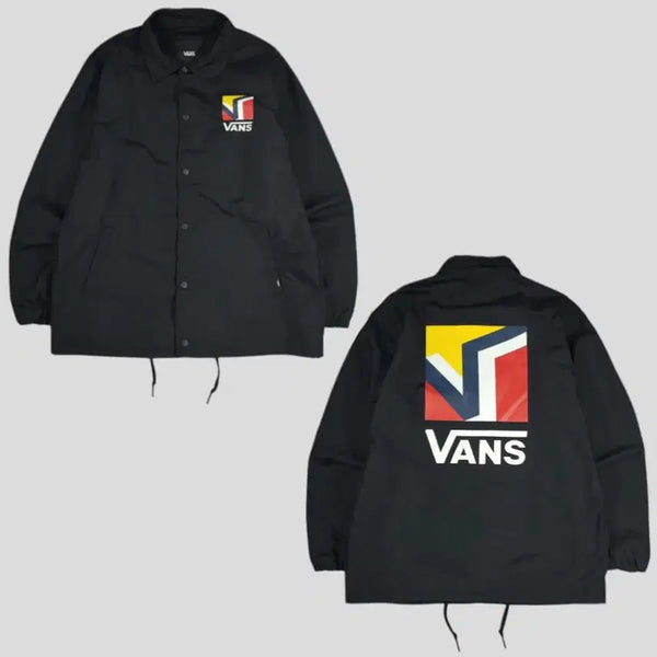 [BUNJANG] Vans Black Multicolor Big Logo Snap Button Inner Mesh Coach Jacket Windbreaker Jumper L / 반스 블랙 멀티컬러 빅로고 스냅버튼 이너메쉬 코치자켓 바람막이 점퍼 L