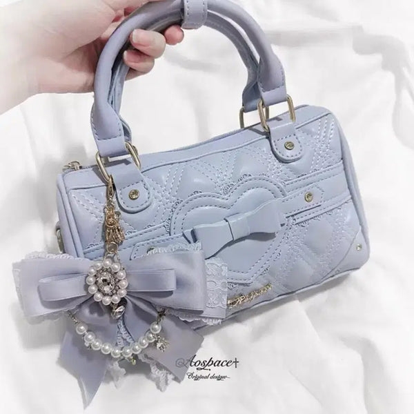 [BUNJANG] Heart Quilting Ribbon Shoulder Bag / 로리타 양산형 핸드백 하트퀼팅 리본 숄더가방