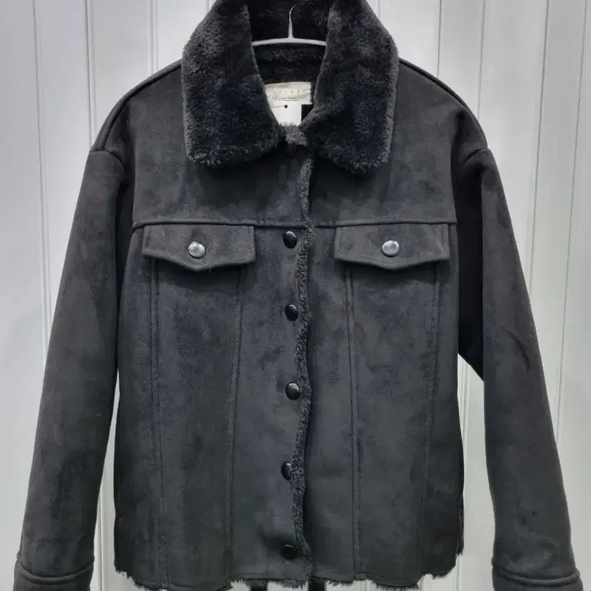 [BUNJANG] Faux Suede Fur Collar Jacket Black / 인조 스웨이드 퍼 카라 자켓 블랙