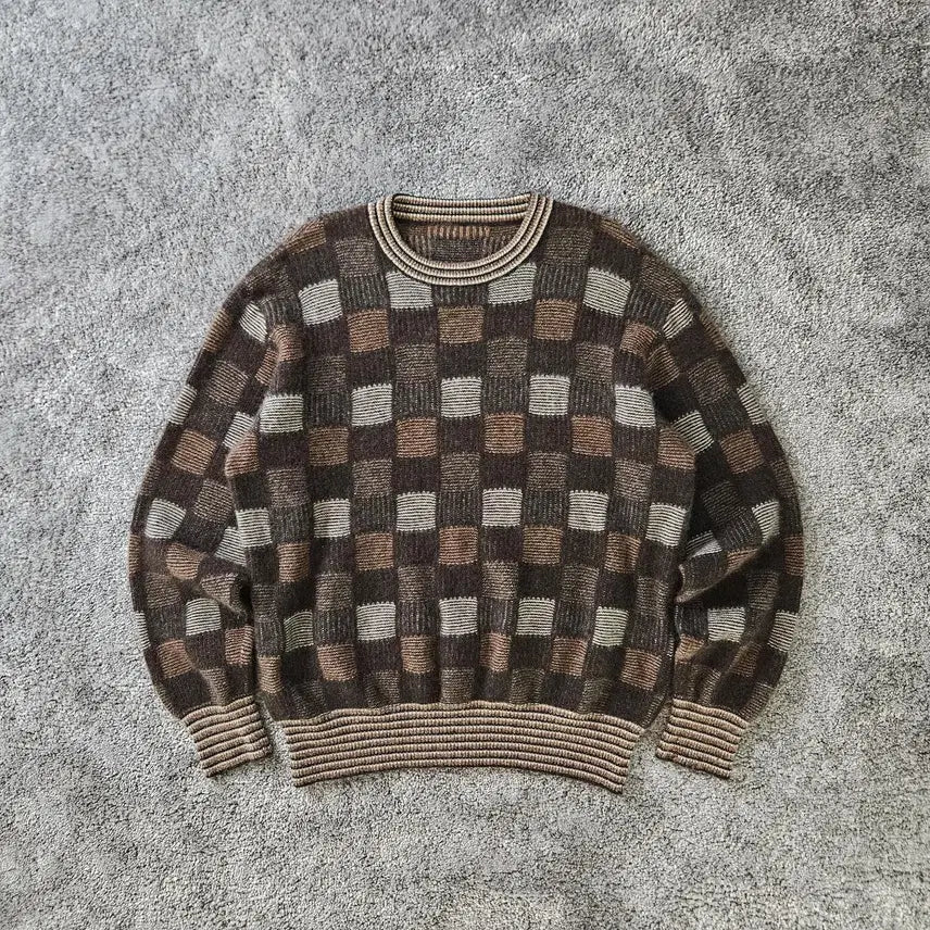 [BUNJANG] Checkered Knit Sweater / 체크 패턴 니트 스웨터