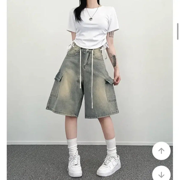 [BUNJANG] Avely Cargo Bermuda Denim Pants / 에이블리 카고 버뮤다 데님 팬츠