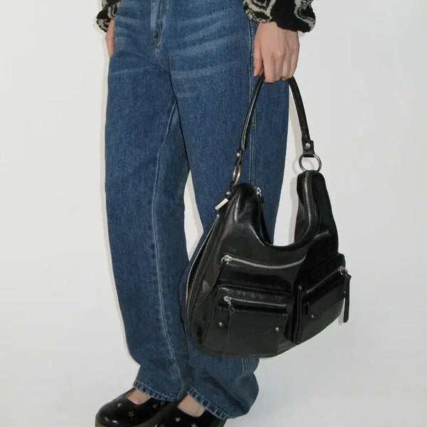 [BUNJANG] SUNBURN PROJECT Double Pocket Shoulder Bag Black / 썬번프로젝트 더블 포켓 숄더백 Double Pocket Shoulder Bag, BLACK
