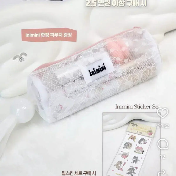 [BUNJANG] Inimini Heart Percent Pouch + Sticker Set / 이니미니 하트퍼센트 파우치 + 스티커