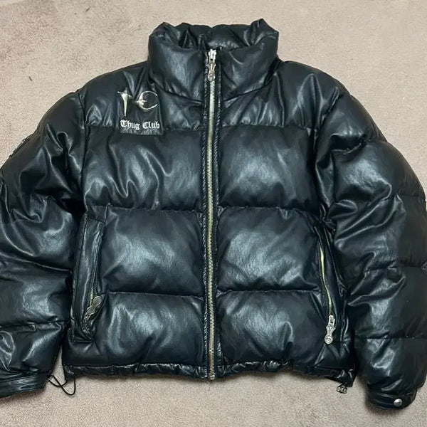 [BUNJANG] THUG CLUB Leather Padded Jacket Black Size 1 / 떠그클럽 레더 패딩 블랙 1사이즈
