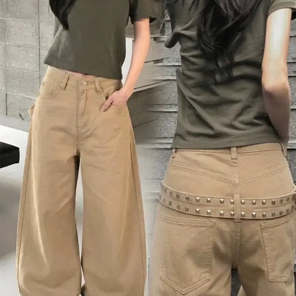 [BUNJANG] Stud Belted Pants Beige / 스터드 벨티트 팬츠 베이지