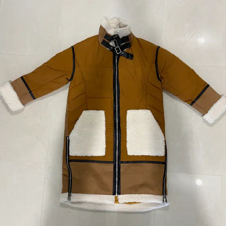 [BUNJANG] Wool Hooded Long Padding Jumper - Brown / 양털 후드 롱 패딩 점퍼 브라운
