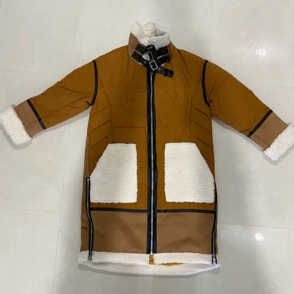 [BUNJANG] Wool Hooded Long Padding Jumper - Brown / 양털 후드 롱 패딩 점퍼 브라운