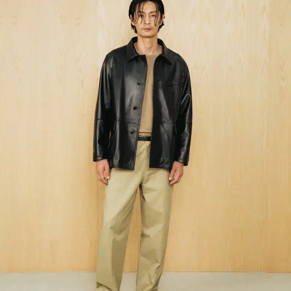 [BUNJANG] Shutter Lambskin Leather Car Coat - Size M / 셔터 레더 카코트