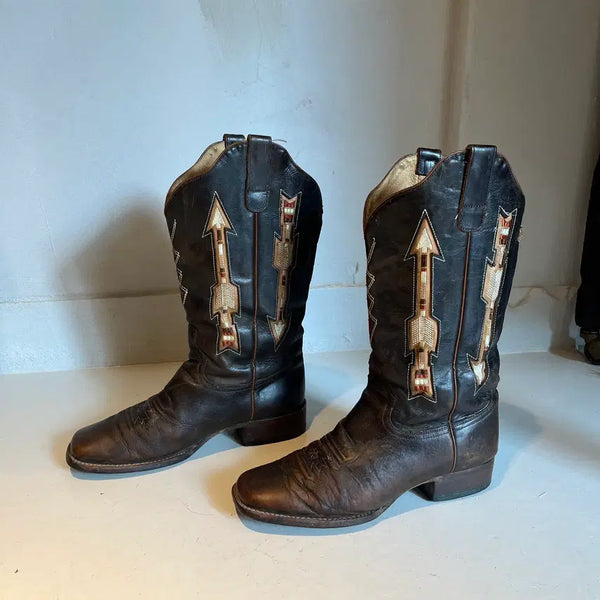 [BUNJANG] Western Pattern Leather Long Boots / Western Pattern Leather Long Boots 웨스턴 인디언 가죽 롱부츠 41
