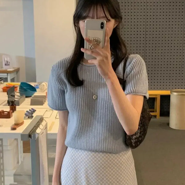 [BUNJANG] Short Sleeve Knit Top / 반팔니트 (택있음)