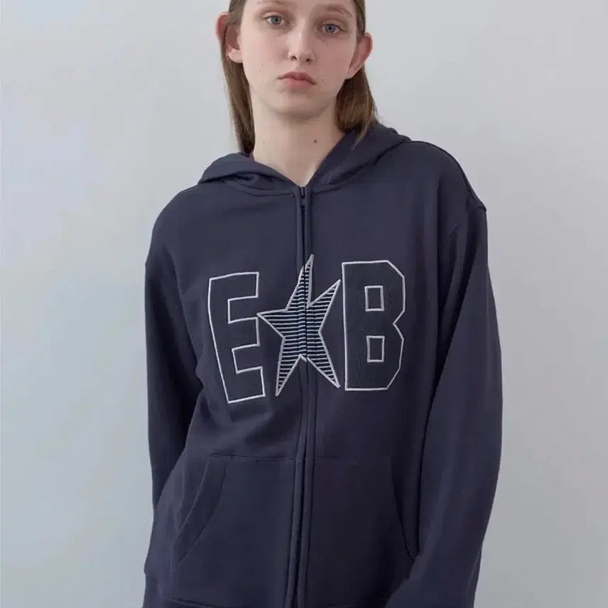[BUNJANG] Enobles Waffle Patch Hoodie Zip-Up Navy / 엔조블루스 와플 패치 후디 후드집업 네이비
