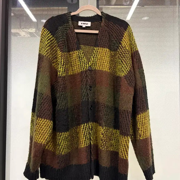 [BUNJANG] YMC Check Pattern Knit Cardigan Size M / YMC 체크 패턴 니트 가디건 M