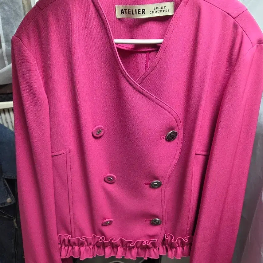 [BUNJANG] Luckychouette Atelier Pink Double-Button Jacket / 럭키슈에뜨 아뜰리에 핑크 자켓