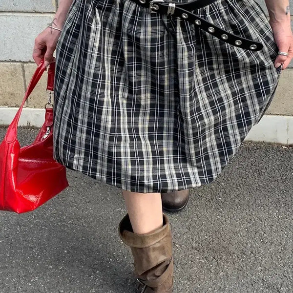 [BUNJANG] Checkered Pumpkin Banding Skirt / 체크 펌킨 밴딩 스커트