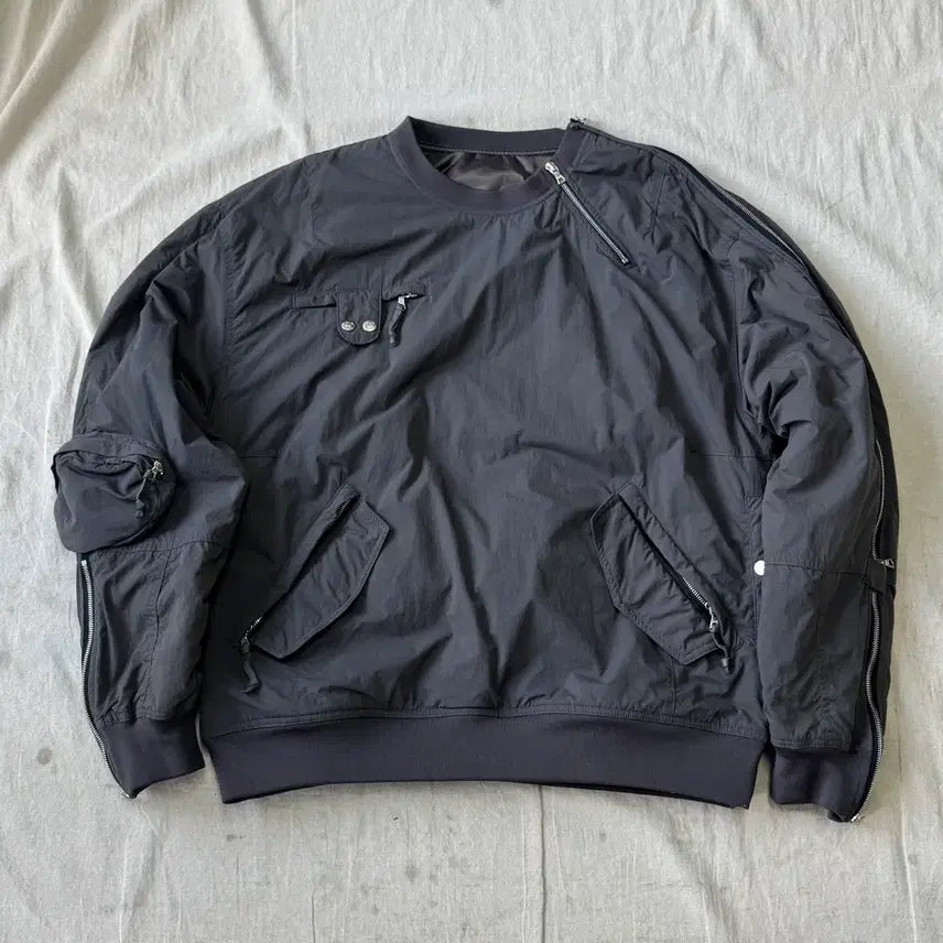 [BUNJANG] Fromwhen Nylon Pocket Sweatshirt Charcoal / 파프롬왓 og 초판 풀집 나일론 포켓 스웻 S(105)