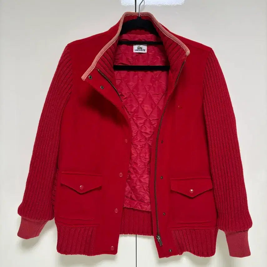 [BUNJANG] Lacoste Wool Knit Colorblock Bomber Jacket (Size 38) / Lacoste 38 / 울 니트 배색 봄버 자켓 라코스테