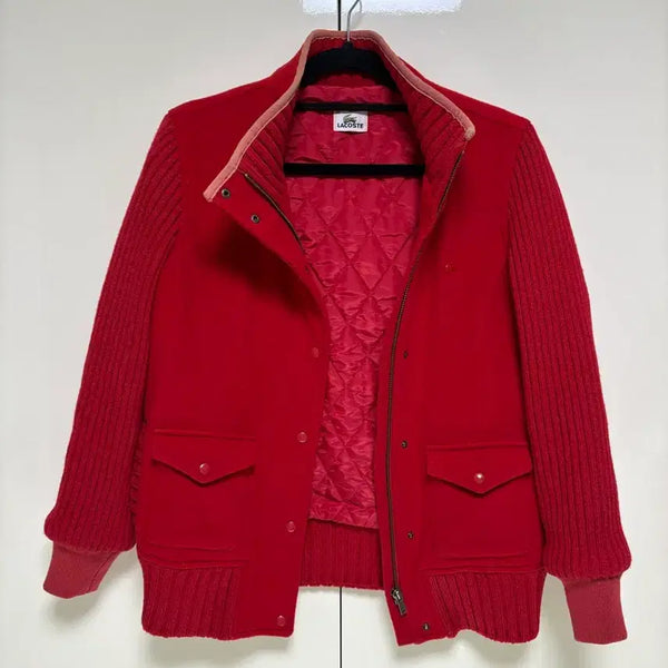 [BUNJANG] Lacoste Wool Knit Colorblock Bomber Jacket (Size 38) / Lacoste 38 / 울 니트 배색 봄버 자켓 라코스테