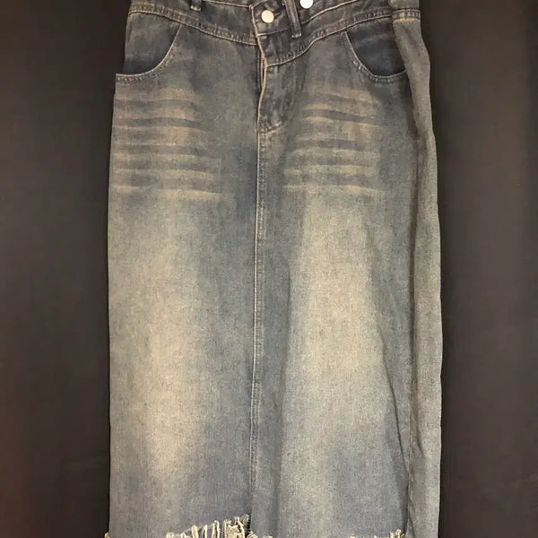[BUNJANG] Two-Button Denim Skirt (2XL) / 새상품 밑헤짐 투버튼 청치마 2xl