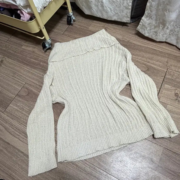 [BUNJANG] Off-Shoulder Transitional Knit / 오프숄더 화이트 간절기 니트