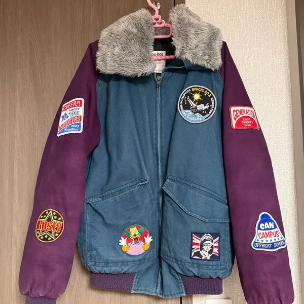 [BUNJANG] Vintage Patch Denim Fur Jacket Bomber Jacket Field Jacket / 빈티지 패치 데님 퍼 자켓 / 항공점퍼 / 야상