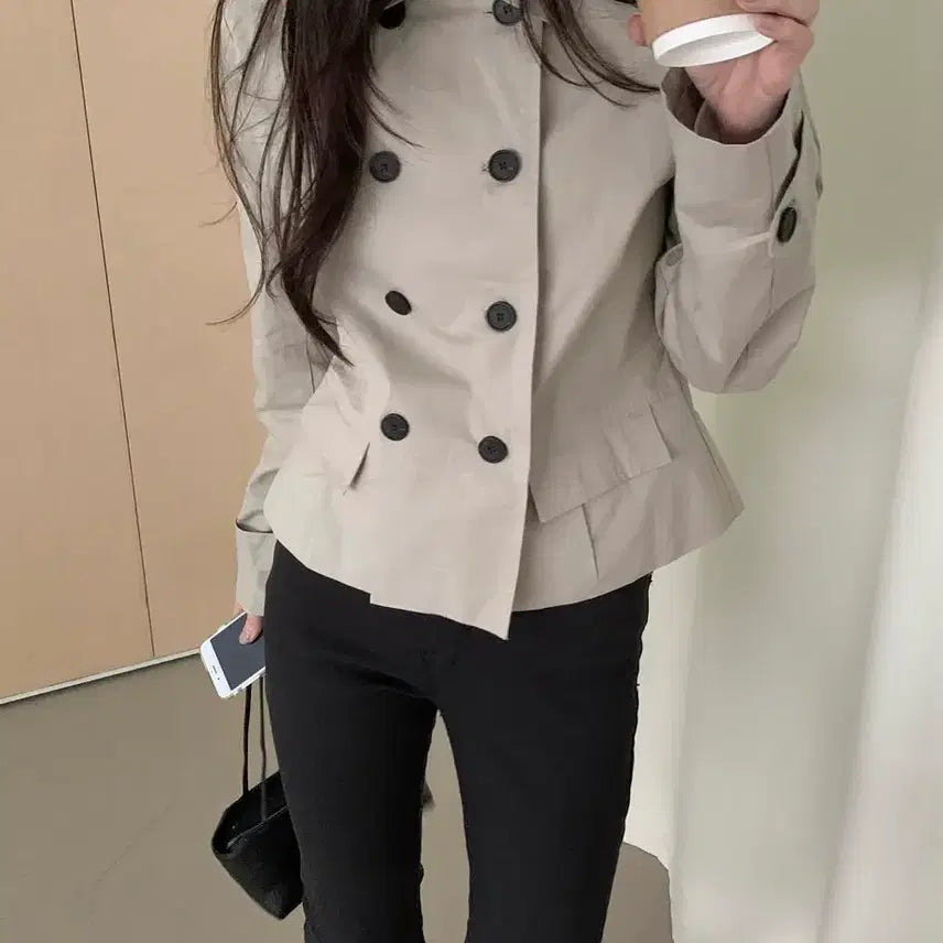 [BUNJANG] Beige Double-Button Jacket / 베이지 더블 버튼 자켓