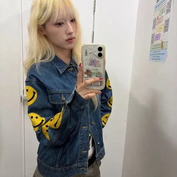 [BUNJANG] Aspesi Blue Smile Patch Denim Jacket / 아스페시 블루 스마일 패치 데님자켓