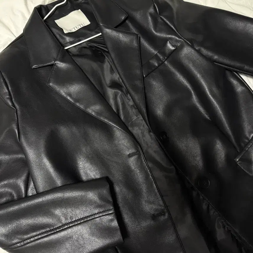 [BUNJANG] A-bly Leather Long Jacket / 에이블리 레더 롱 가죽 자켓