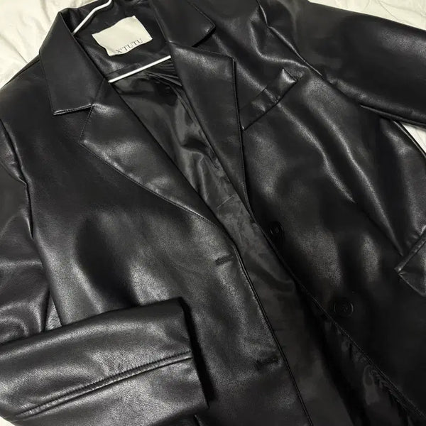 [BUNJANG] A-bly Leather Long Jacket / 에이블리 레더 롱 가죽 자켓