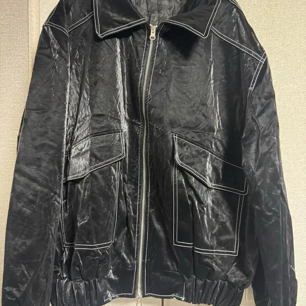 [BUNJANG] Stitch Coding Leather Two-Way Oversized Jacket / 스티치 코딩 레더 투웨이 오버핏 자켓