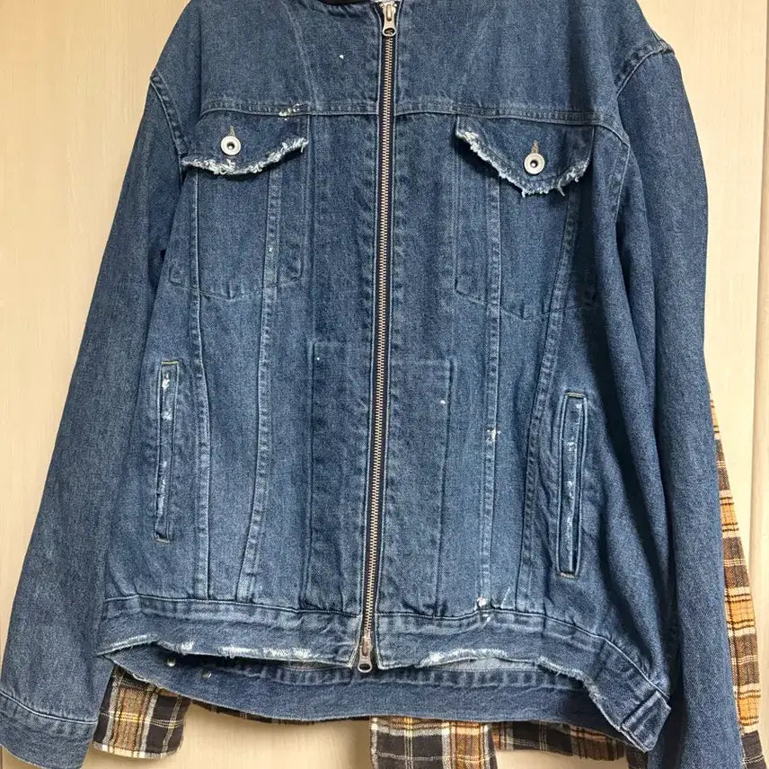 [BUNJANG] Fierce Hooded Layered Denim Zip-Up Jacket / S) fierce 피어스 후드레이어드 데님 집업자켓