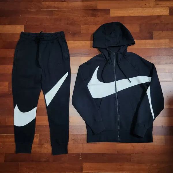 [BUNJANG] Nike Big Swoosh Training Set - Black / 나이키 빅스우시 후드집업 팬츠 트레이닝 셋업 세트 블랙