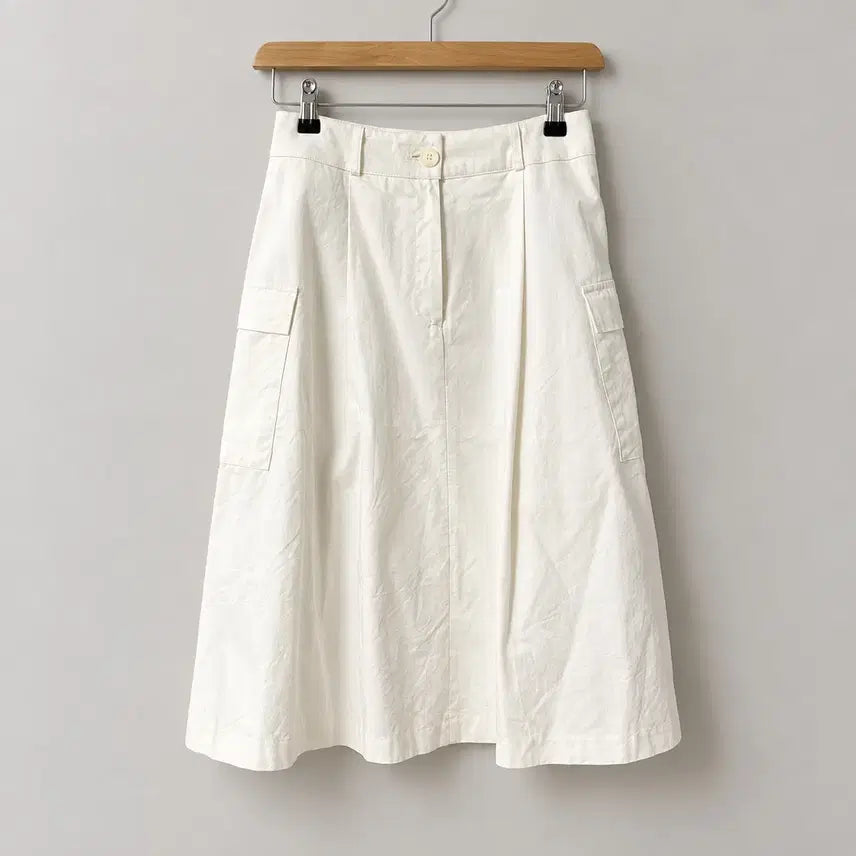 [BUNJANG] Cargo Pintuck Midi Skirt - White / 카고 핀턱 스커트 화이트 미디 s