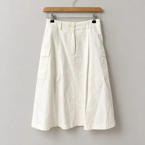 [BUNJANG] Cargo Pintuck Midi Skirt - White / 카고 핀턱 스커트 화이트 미디 s