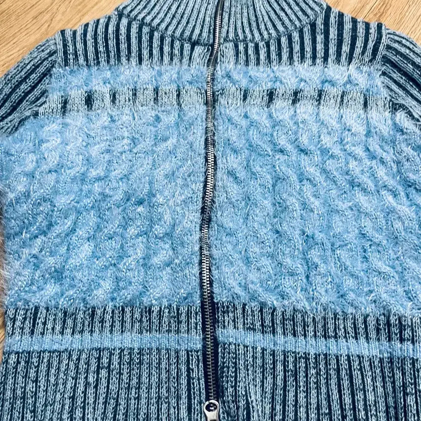 [BUNJANG] Knit Zip-Up Blue / 니트 집업 블루